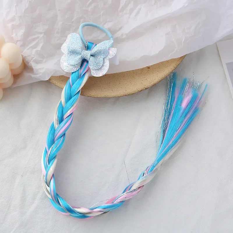 Girls Colorful Hair ScrunchiesWig Pigtail Elastic Hair Rings Ponytail Hair Ropes for Girls Sequin Glitter Kids Headwear