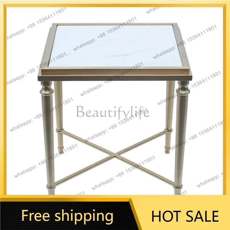 Zj. Nordic light luxury corner sofa coffee table simple small apartment stainless steel glass table