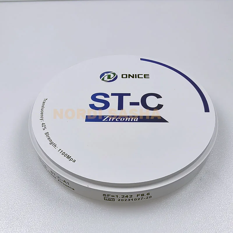 ONICE-ST-C Dental multicapa, bloque de circonita en blanco, translucidez, 42% Strength1100 Mpa, Color blanqueador para laboratorio Dental, sistema CAD CAM