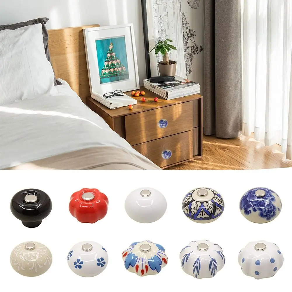 New Drawer Wardrobe Cabinet Door Pull Pastoral with Screw Ceramic Handle Pumpkin Single Hole Furniture Knob