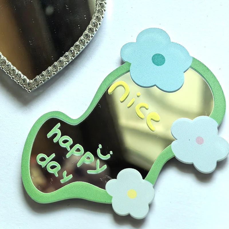 Wavy Irregular Mirror Fridge Magnet Nice Happy Day Olive Green Funny Mirror Refrigerator Magnet Good Vibes Quote Kawaii Kitchen