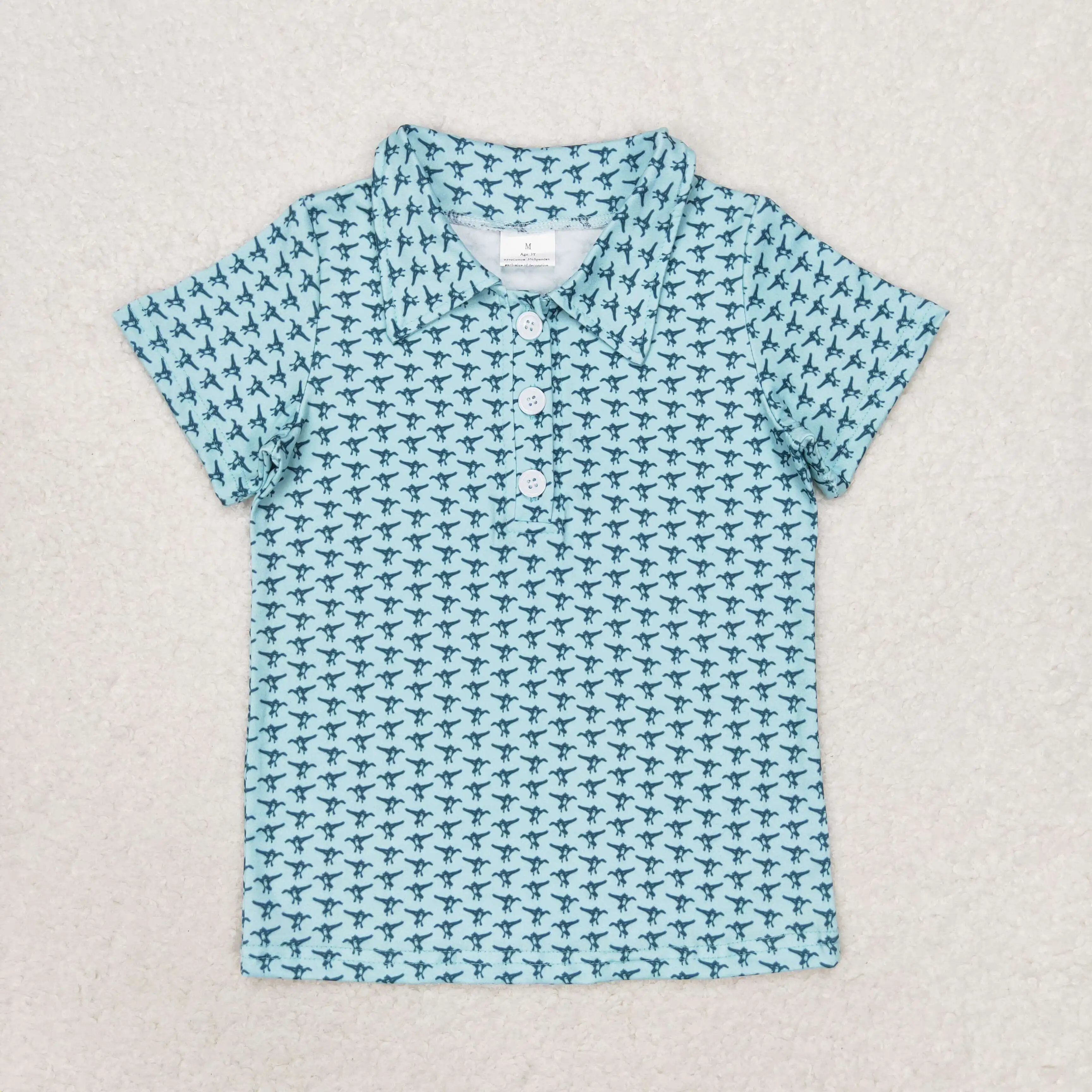 Wholesale Baby Boy Summer Western Horse Blue Shirt Beachwear Kids Short Sleeves Button Up Lapel Children Infant Cardigan Clothes