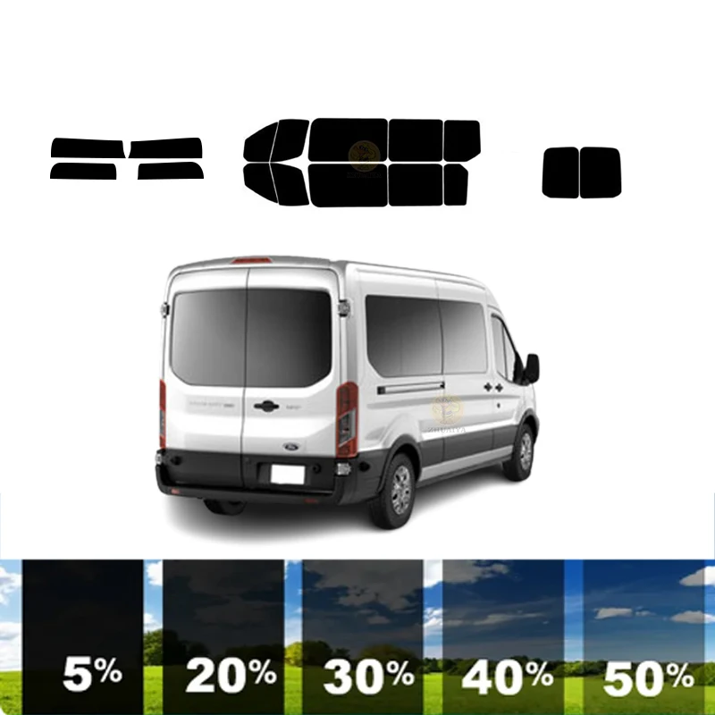 precut Removable Window Tint Film For Car 100% UVR 5%-35%VLT Heat Insulation Carbon ﻿For FORD TRANSIT 150 HIGH ROOF 2015-2023