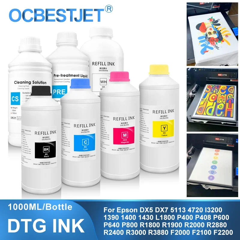 

1000ML/Bottle DTG Ink Textile InK DX5 DX6 DX7 TX800 5113 4720 I3200 Printhead For Epson Printers 1390 R1900 R2000 F2000 F2100