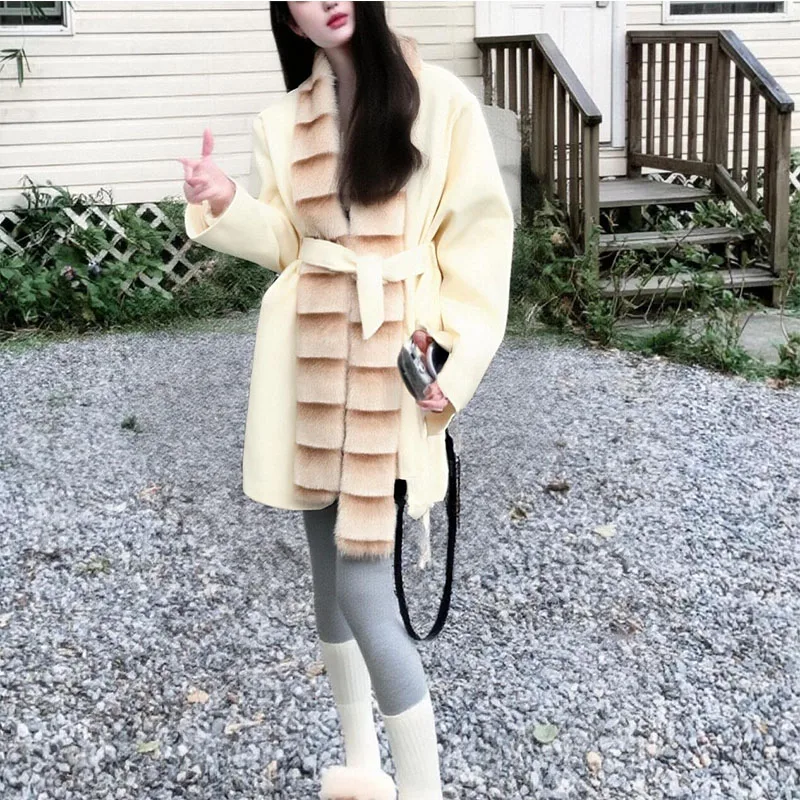 

2025 New Women's Fashion, European and American Style, Elegant Socialite Style, High-Quality Fashionable Versatile Long Wool Coa