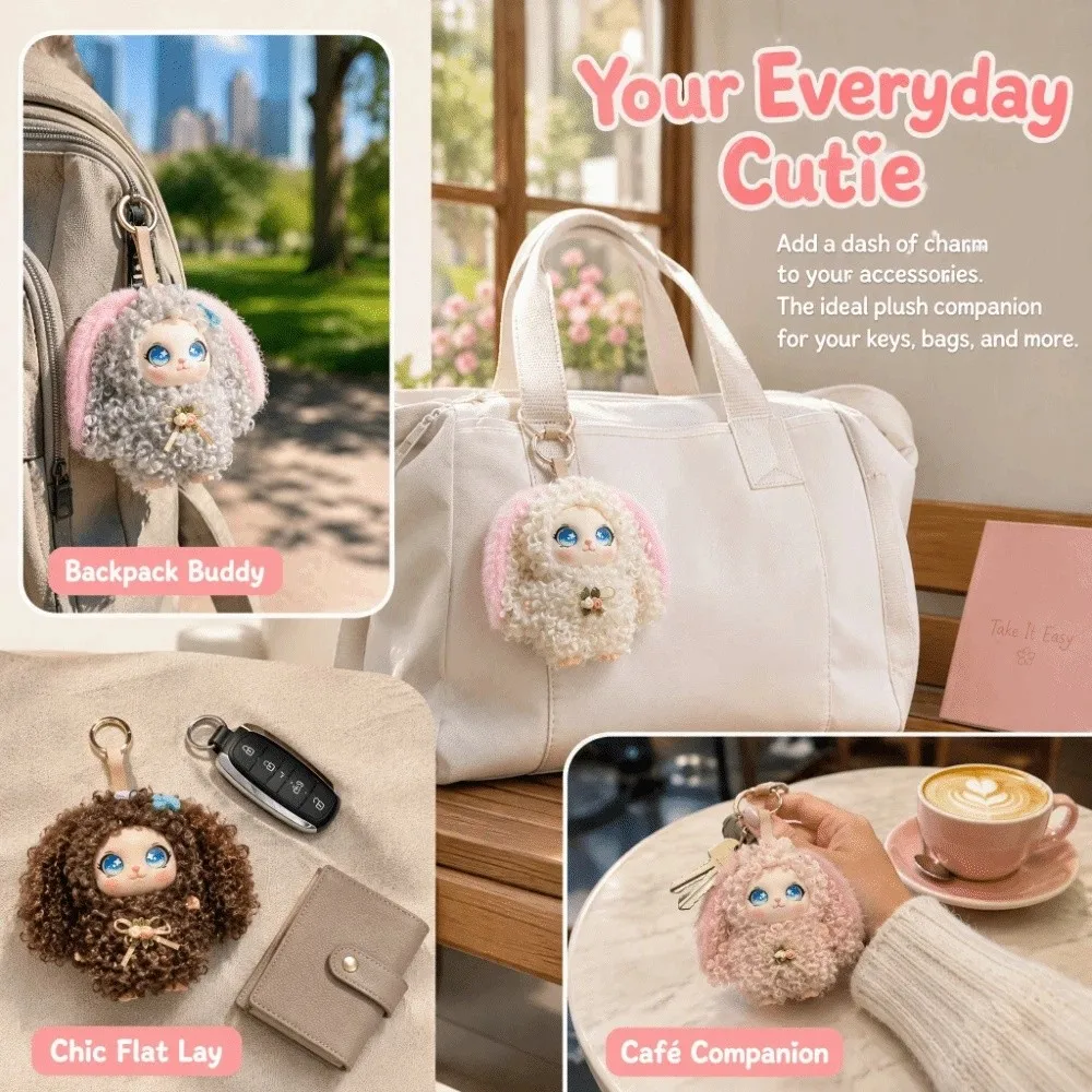 Gift Cute Big Ear Bunny Pendant Soft Cartoon Keychain Collectible Curly Hair Bag Charm Student