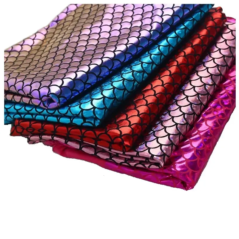 Fish Scale Gilding Cloth ,Mermaid Costume Four-Sided Elastic Laser Illusion Cloth Stage Dress Background Fabric