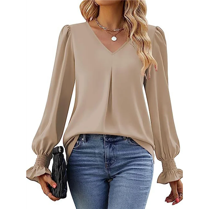 

ASDS-Women's 2025 Long Sleeve Tops Dressy Casual V Neck Tunic Shirts Loose Chiffon Work Blouse
