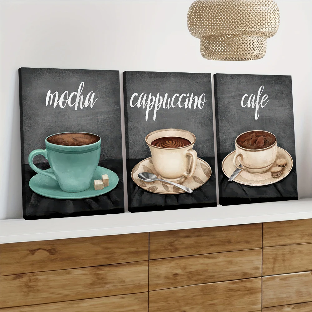 3 قطع، لوحة زخرفية قماشية حديثة وبسيطة تحت عنوان القهوة، لوحة فنية معلقة على شكل فنجان قهوة موكا، غرفة المعيشة وغرفة الطعام ك #6