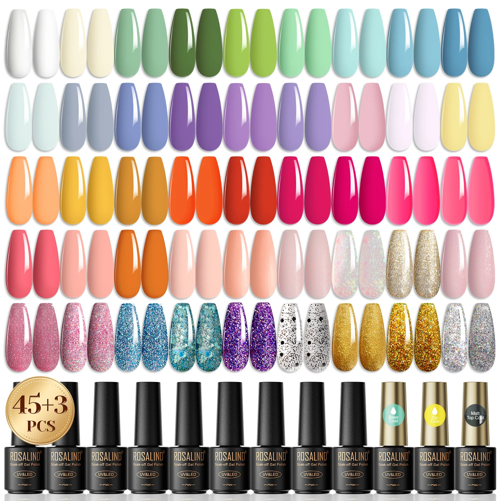 ROSALIND 48pcs Nail Polish UV Gel Kits Nail Gel Lacquer Base Top Coat Soak Off Hybrid Semi Permanent Nail Art Decoration