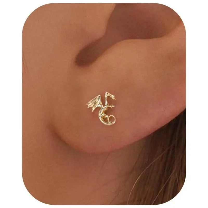 1/2pcs 14K Gold Plated Tiny Hammerhead Shark Dragon Cowboy Boot Palm Tree Softball Stud Earrings for Women Girls Helix Jewelry view 5