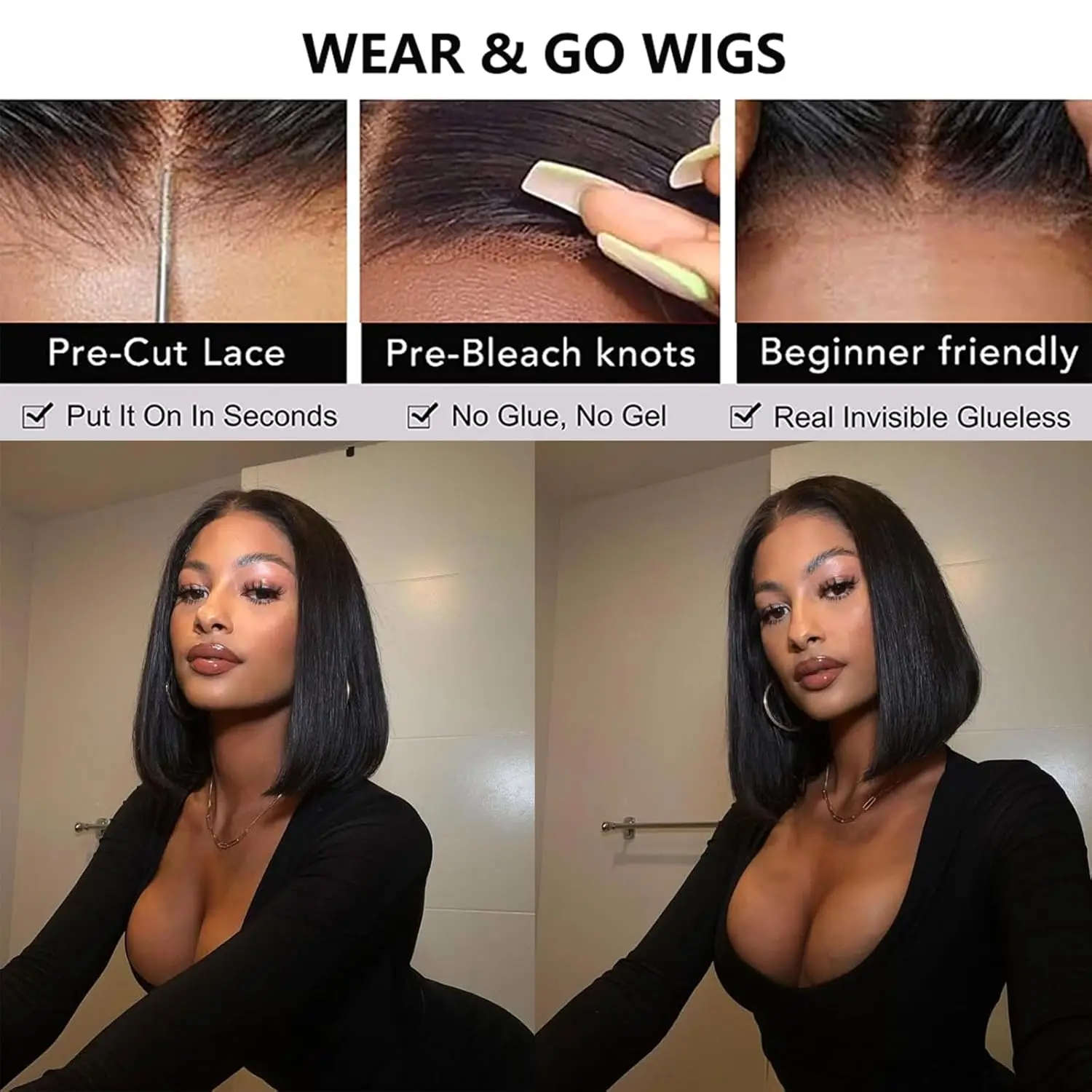 Wig Bob Pendek Rambut Manusia 4X4 Wig Rambut Manusia Renda Pra Pencabutan untuk Wanita 13X4 Wig Rambut Manusia Renda Depan 10 Inci Wig Bob Renda