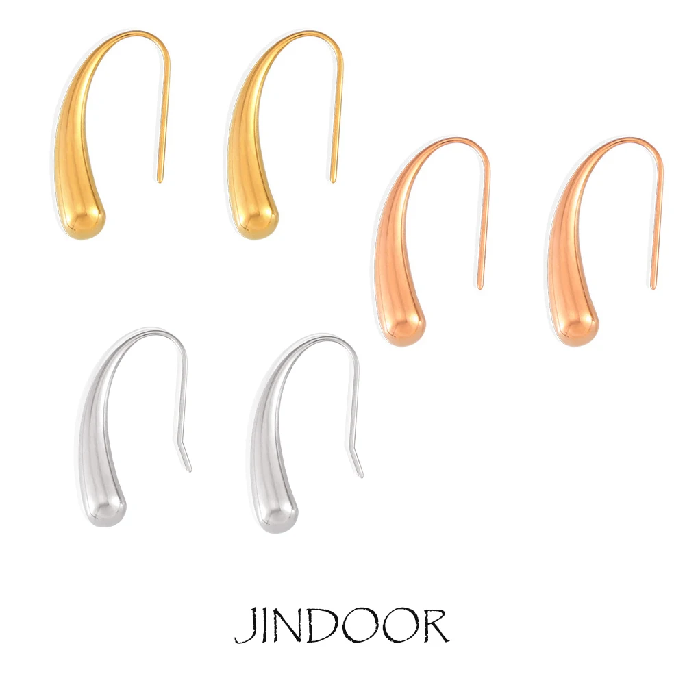 JINDOOR Titanium Steel Plated 18k Long Droplets Hoops, Trendy Romantic Simple Woman Earrings