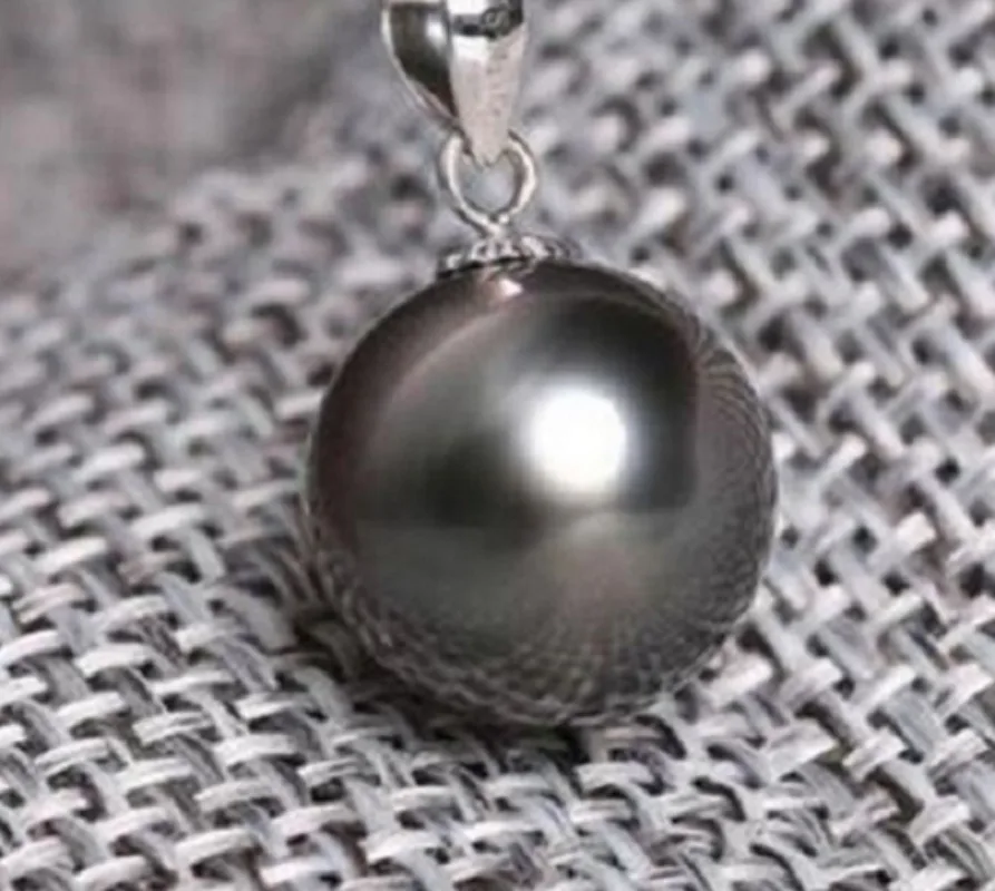 

Huge 13-14mm Genuine Black Green Perfect Round Pearl Pendant Necklace Women Jewelry Wedding Party Gift 925 Sterling Silver 3688
