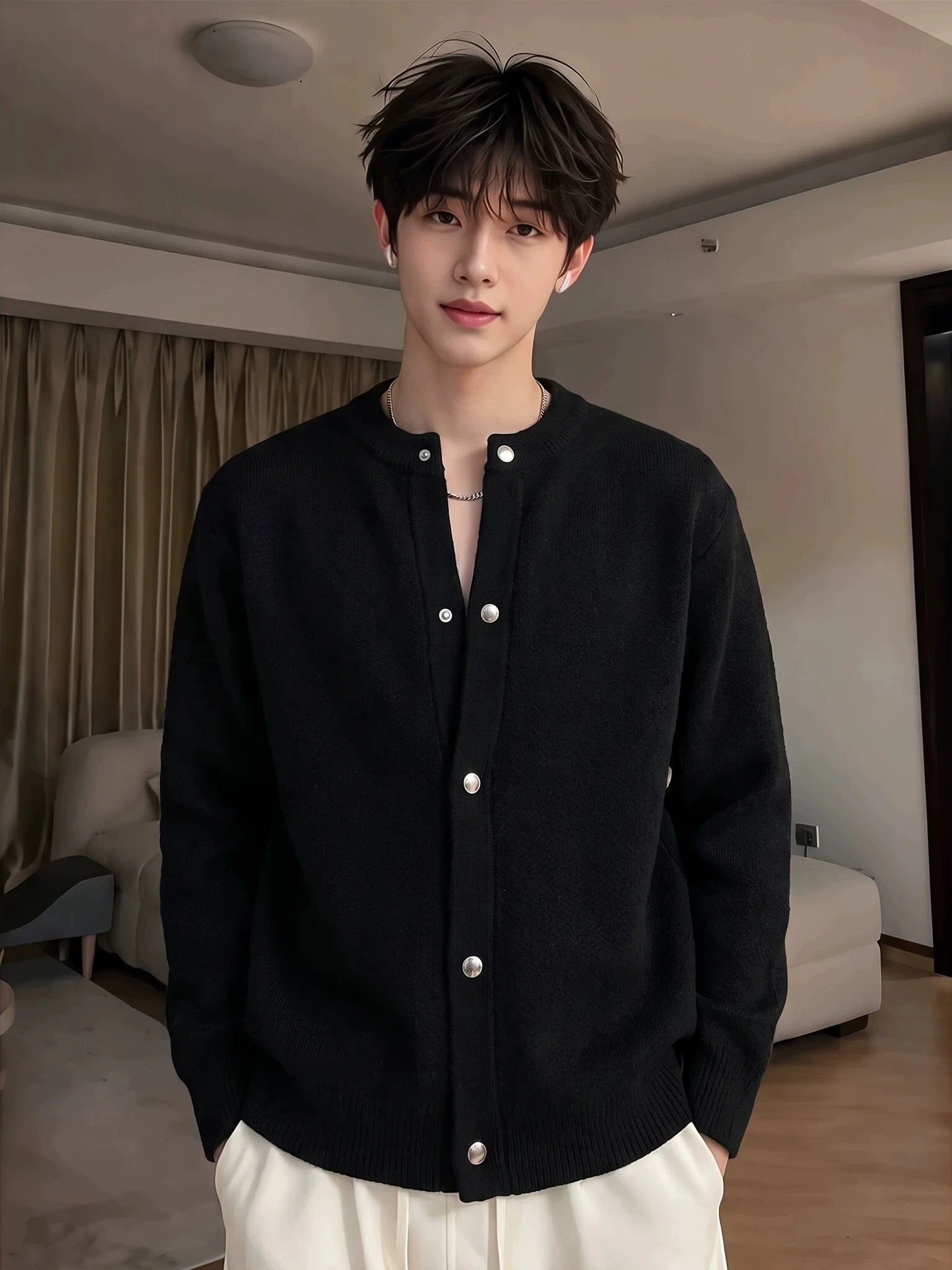 Vintage Heavy Knit Cardigan Sweater Men's Autumn Winter Fashionable Warm Long Sleeve round Neck Color Loose Fit Top