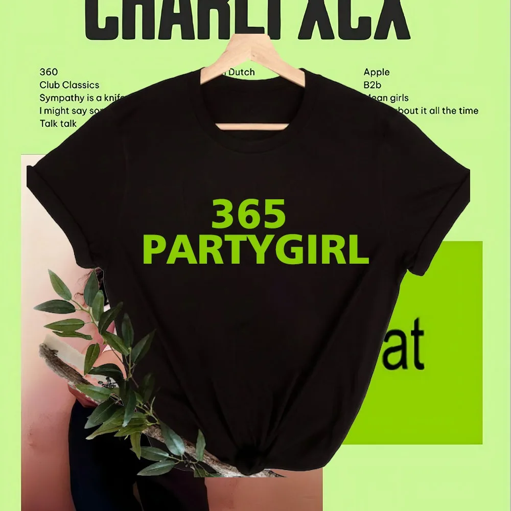 Charli XCX Album Brat 365 PARTYGIRL Men High Quality T-Shirts Retro Women‘s Clothing Aesthetic Unisex Streetwear Cotton TShirts