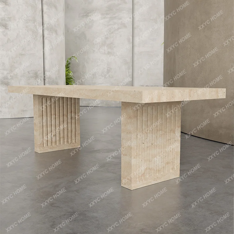 Wabi-sabi wind cave stone square dining table living room home luxury stone rectangular table high-end modern and simple