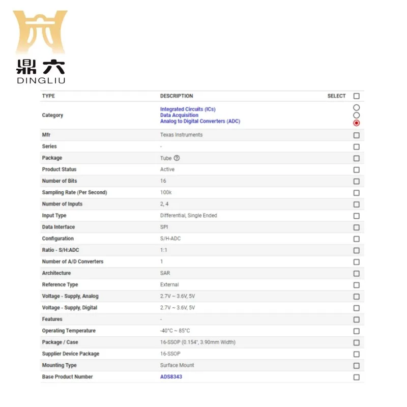 ADS8343E IC ADC 16BIT SAR 16SSOP 16 Bit Analog to Digital Converter  ADS8343E  BOM  service