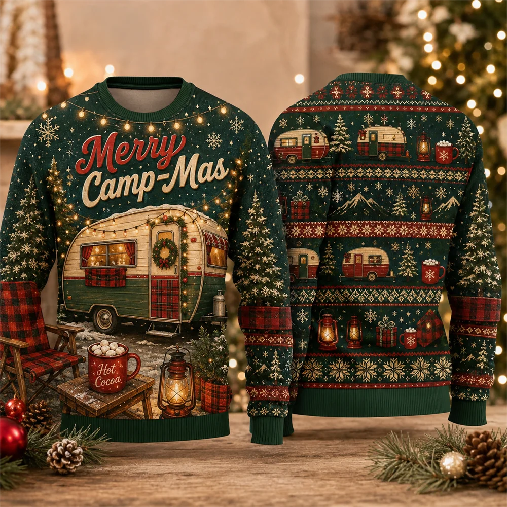 Parent-Child Matching Funny Multi-theme Print Ugly Christmas Crew Neck Long Sleeve Casual Holiday Sweatshirt for Kids and Adults