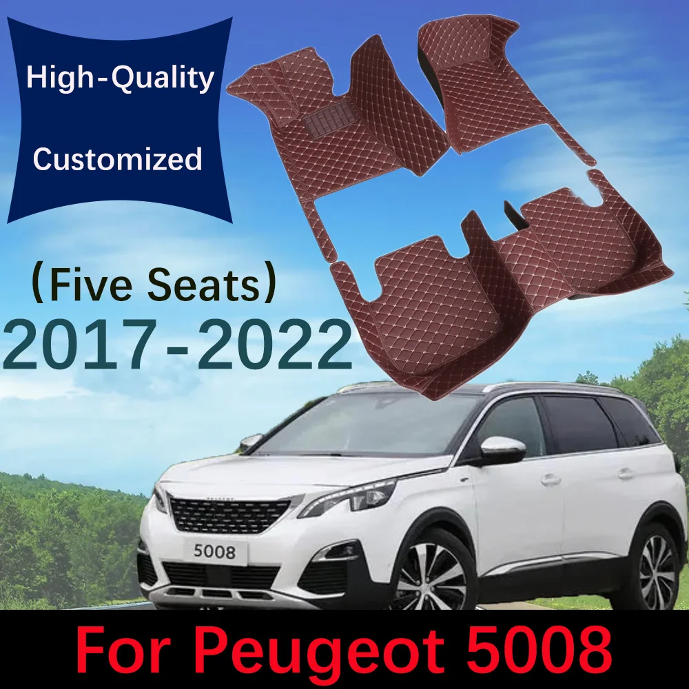 Car Floor Mats For Peugeot 5008 Five Seats 2017 2018 2019 2020 2021 Custom Leather Automobile Carpet Rugs Foot Pads Accessories