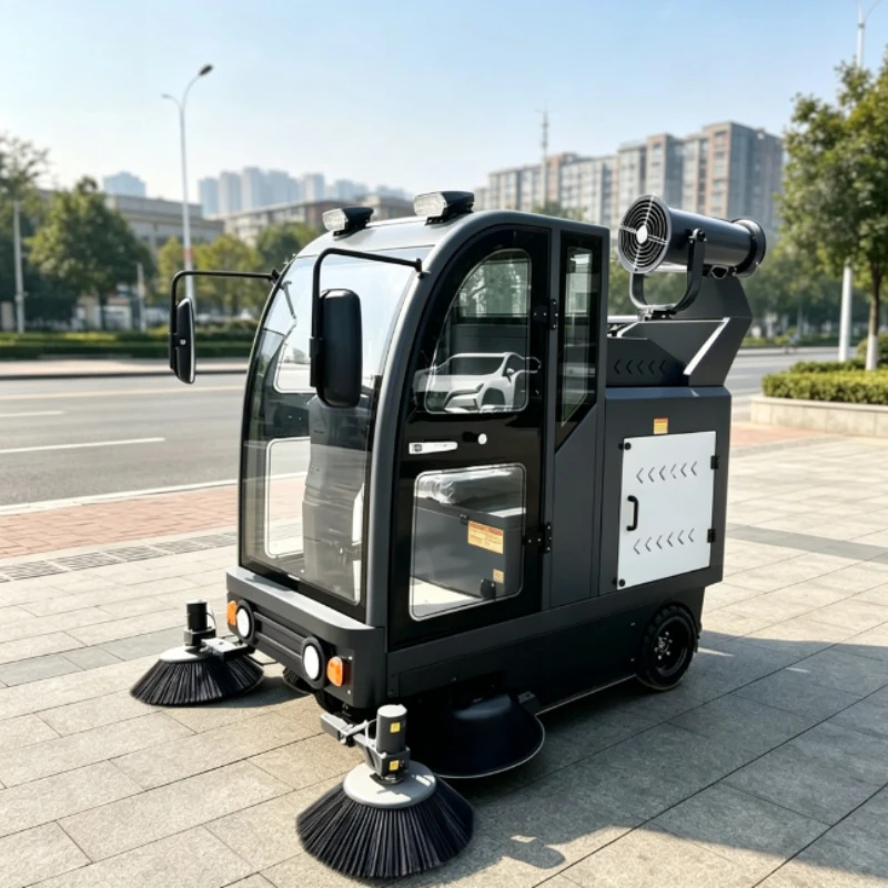 All Closed Ride On Lithium Electric Street Sweeper Filter Dust Collection Cabin Cleaning Vehicle For Campus Main Road