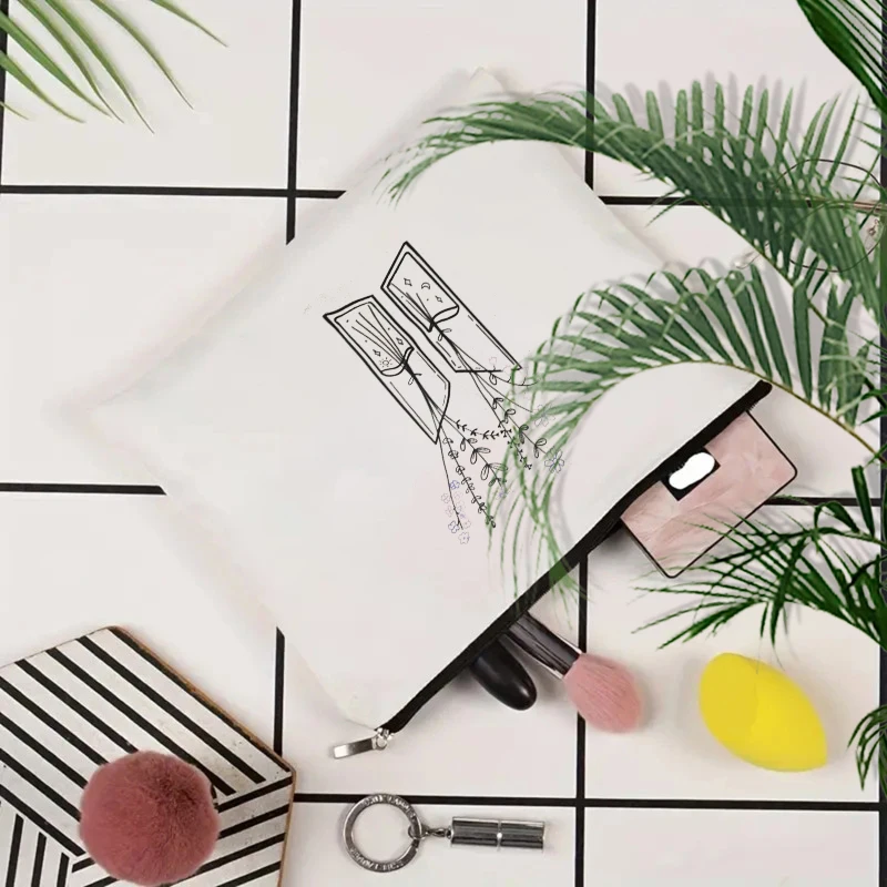 Bolsa de maquillaje con patrón de flores de trazos simples, regalo para fanáticos del Kpop, organizador de cosméticos de viaje para mujeres, monedero para estudiantes, Merch k-pop