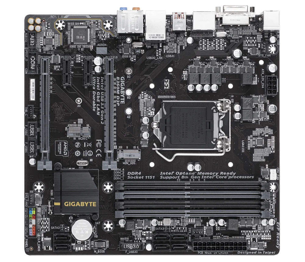 

Материнская плата Gigabyte B360M D3P Intel B360 LGA 1151 DDR4 32 ГБ M.2 Micro ATX с поддержкой процессора i7-9700 i5-9400 i3-9100 i3-8100 i7-8700