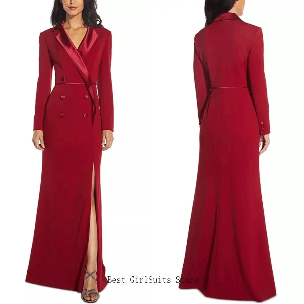 

1Piece Red Women Suits Long Blazer Skirt Double Breasted Elegant Office Lady Custom Size Formal Prom Evening Dress