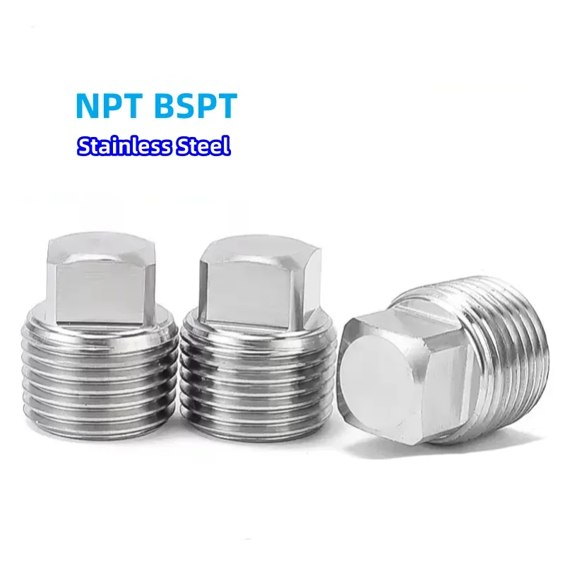 NPT BSPT 1/8'' - 2'' Male Thread 304 Stainless Steel Four Corner End Cap SS304 Solid Plug Oil Water Pipe Fitting