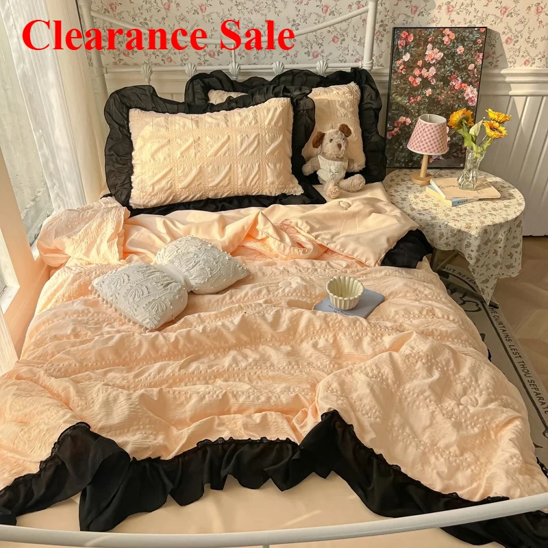 

2025 new seersucker chiffon lace washed cotton summer cool quilt four-piece air conditioner quilt 3-piece summer quilt set