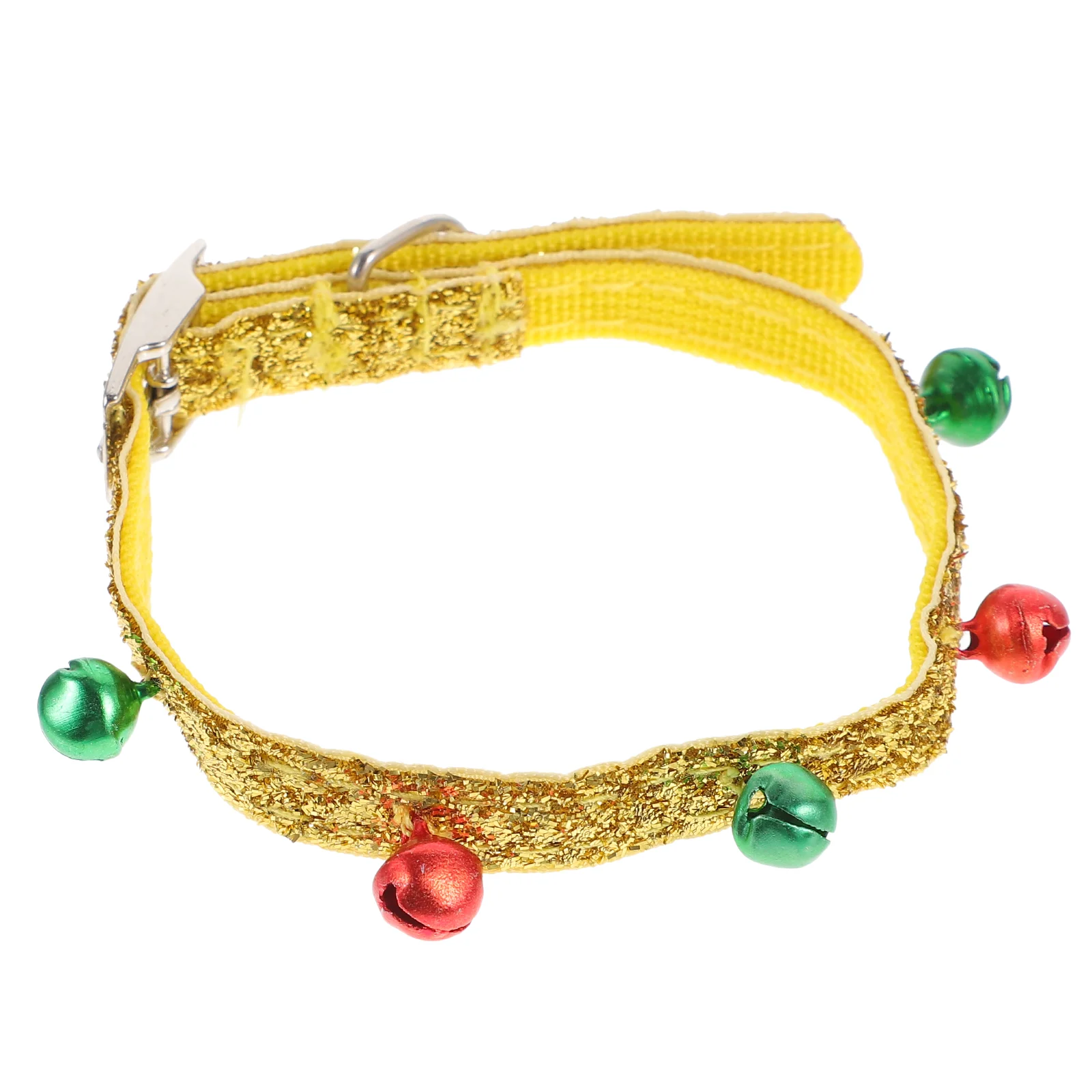 

Colorful Bells Adjustable Pet Dog Collar Soft Polyester Material Small Yellow Puppy Necklace Christmas Supplies for Walking