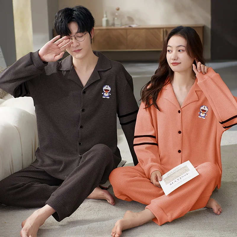 

Couple Sleepwear Korean Fashion Pajamas For Men Cotton Women's Pajamas Nightwear Long Sleeve Lover Pijamas pyjama homme coton