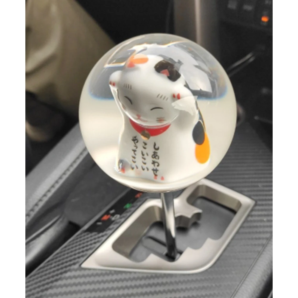 Acrylic Universal 65MM JDM Lucky Cat Shift Knob Transparent Round Shifter With Adapters Gear Shift knob Cover