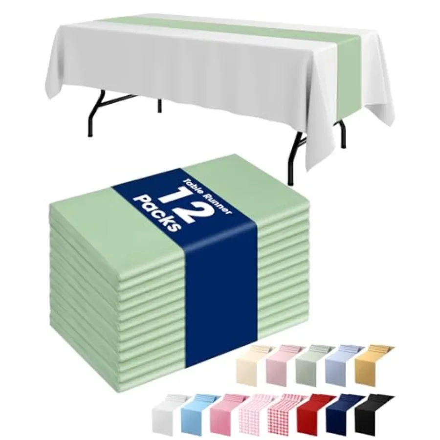 Plastic Table Runners Disposable 12 Pack, 14 x 108 Inch Table Runner, Wedding Party, Decorative Table Runner, Rectangle, Light,