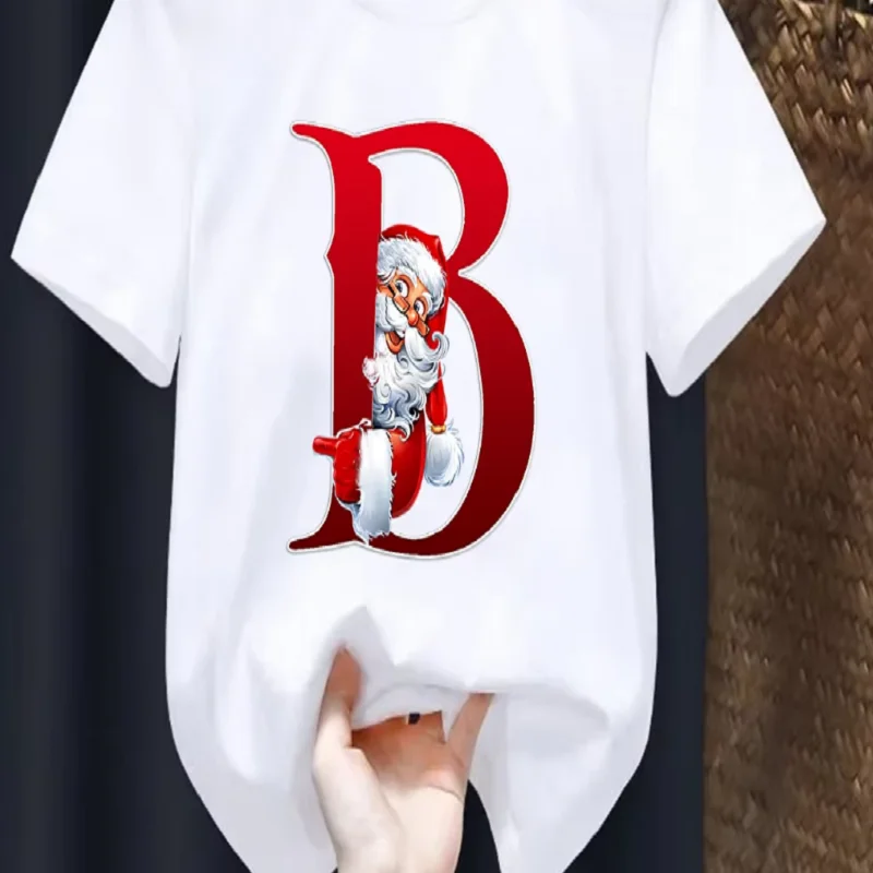 Cute Santa Claus 9 Letters T-Shirt Brithday Name Gift Tshirt Happy New Year 2026 Party Gift Boys Girls Kids Clothes Tops