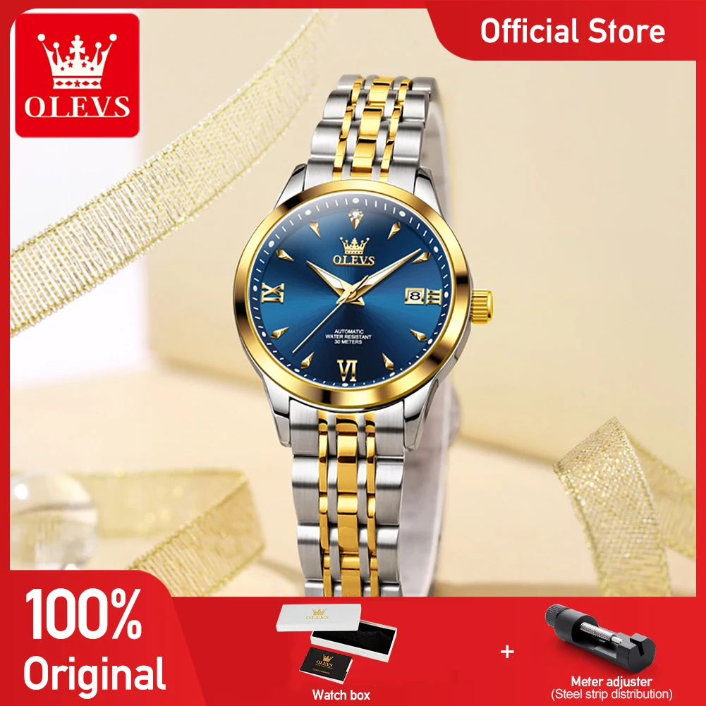 OLEVS 9956 Womens Watch Luxury Brand Automatic Mechanical Watch Waterproof Date Watch For Women Bracelet Set Original Reloj New