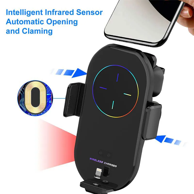 Universal Car Qi 15W Wireless Charger Cup Mobile Phone Holder Mount Automatic Infrared Smart Sensor Clamping Mount Universal Car