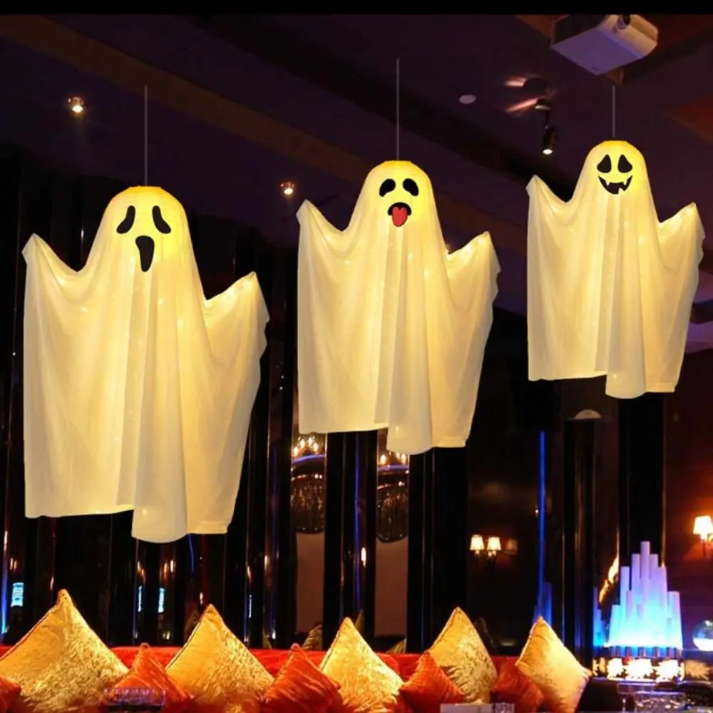 Portable Light Hanging LED Pumpkin Lantern Glowing Luminous Ghost Lantern Cartoon Expression Ghost Lamp Decor Party