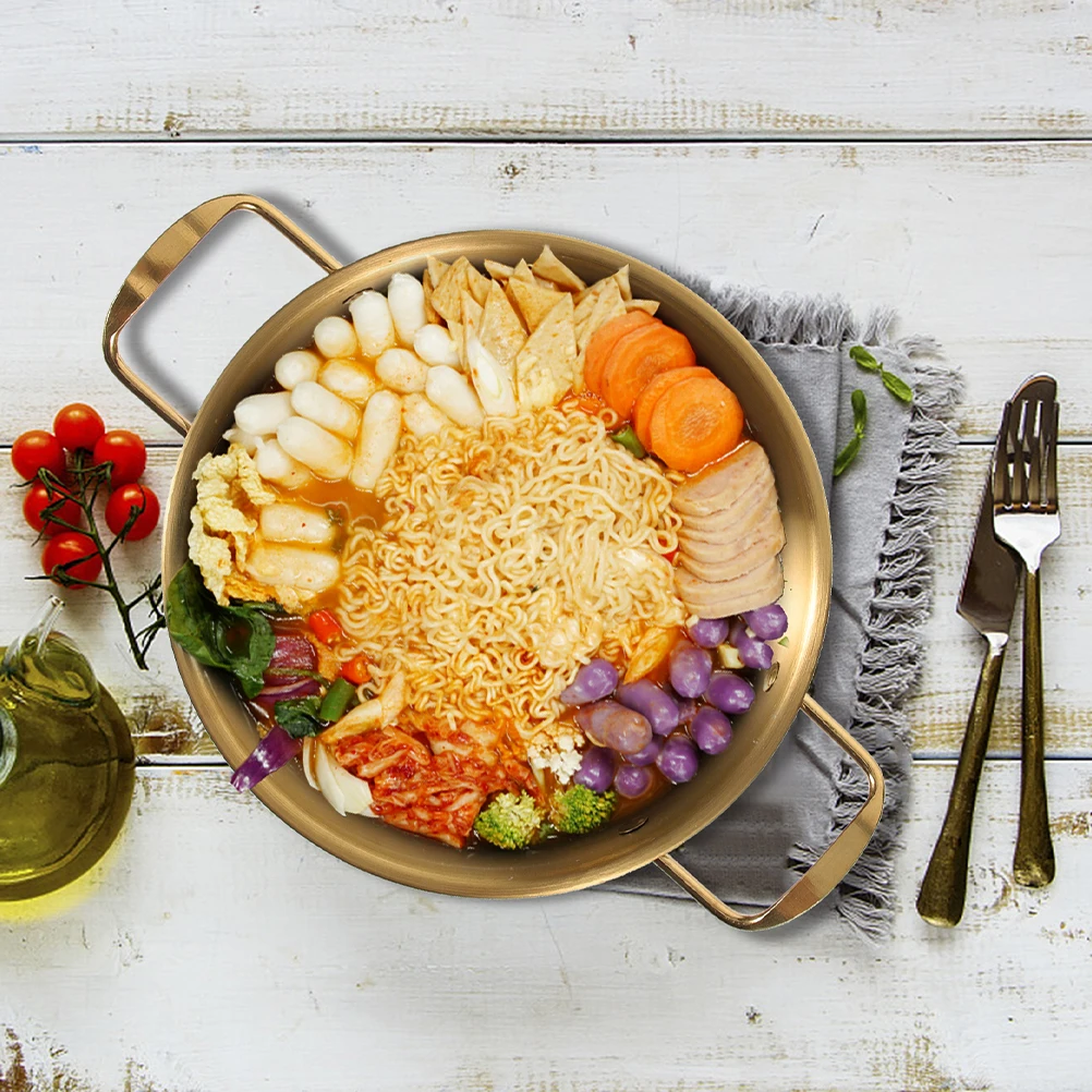 

Anti-spill Pan Portable Hot Pot Korean Soup Divided for Cooking Noodle Ramen Double Handle with Handles