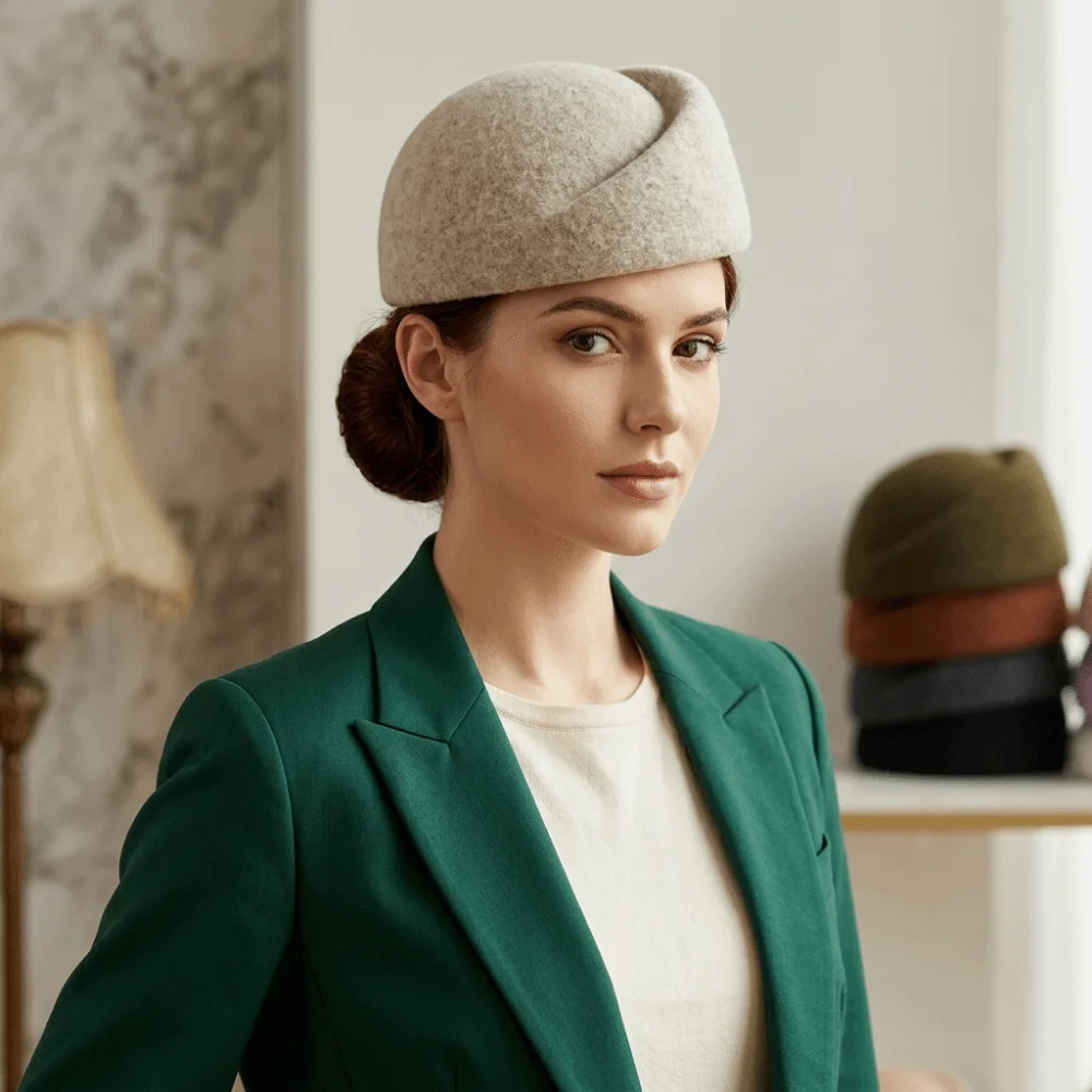 Elegant Wool Blend Pillbox Hat Brimless Hepburn Silhouette Beret Hat Foldable Teardrop Painter Beret Flight Attendant Uniform