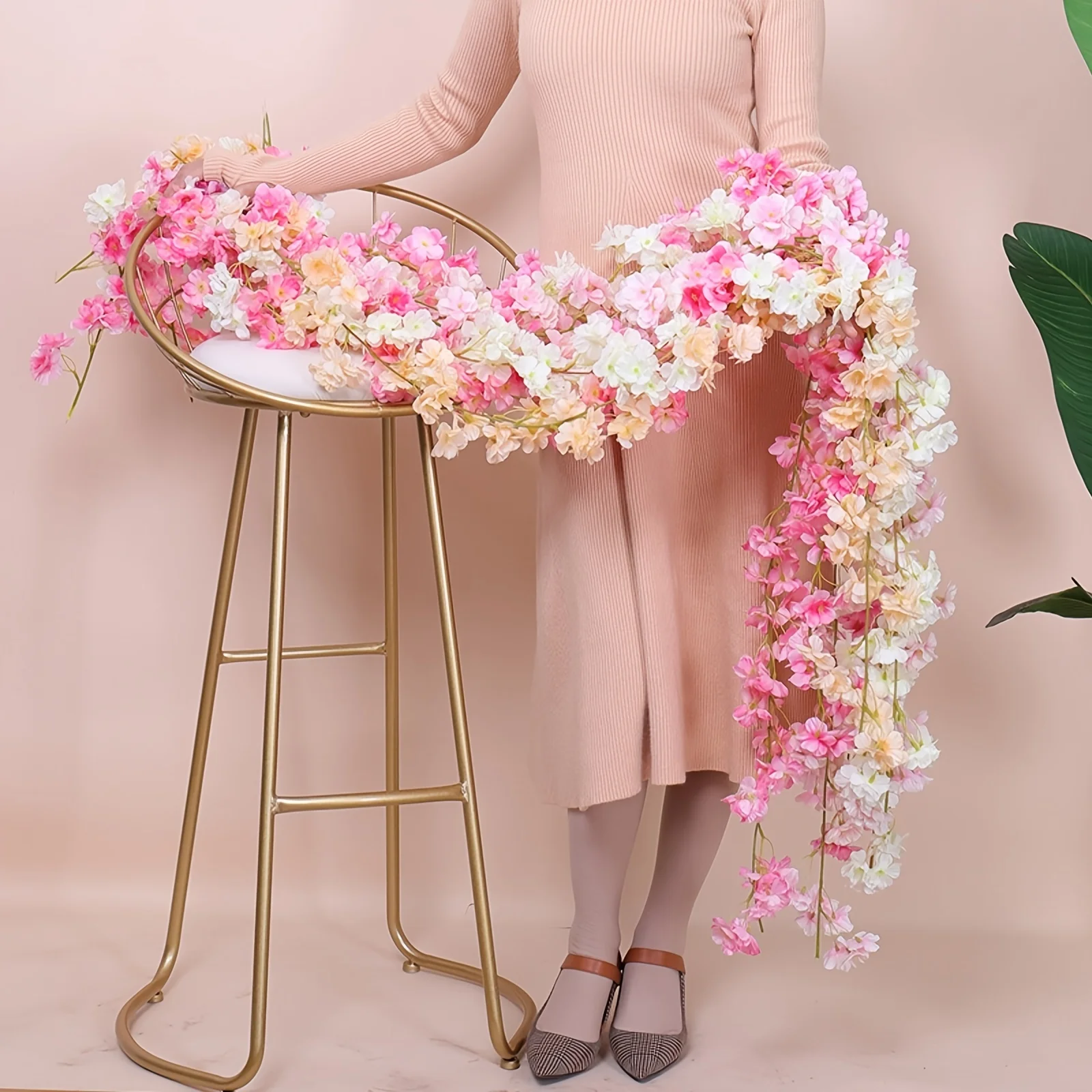 Pink Sakura Artificial Flowers Garland Cherry Blossoms Vines Garden Arch Decor Fake Flower Garland Wedding Party Home Decoration