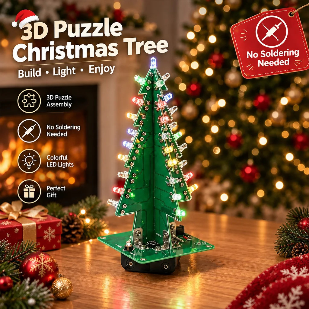 3D Christmas Tree DIY Kit Screw Assembly Christmas Tree Electronic Fun Suite 7-colors LED Flash Circuit Christmas Gift for Kids