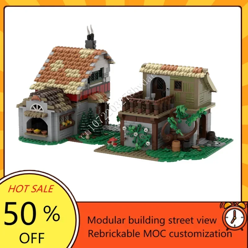 

1487PCS MOC Medieval Castle Building Block Model Medieval Bakery & House Technical Brick DIY Assembly Toy For Child Holiday Gift