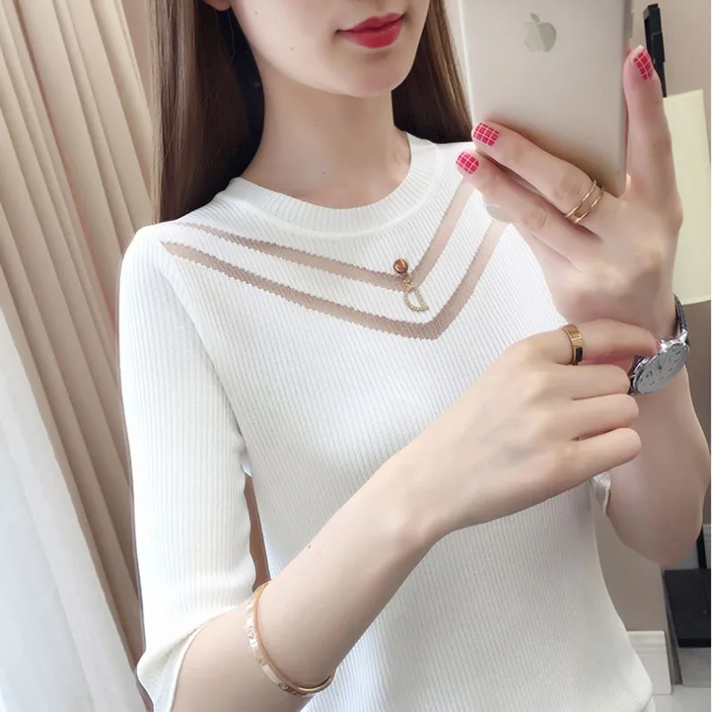 Fashion O-Neck Solid Color Spliced Gauze T-Shirt Women\'s Clothing 2023 Spring New Casual Pullovers All-match Sweet Tee Shirt