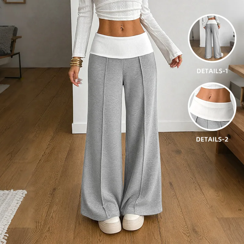 Pant Women Jeans Wide Leg Long Pants Slim Fit High Waist Straight Trousers Y2k Streetwear Elegant Splice Work Casual Autumn