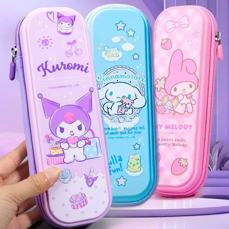 Sanrio Genuine Double-Layer Pencil Case Kuromi Melody Cinnamoroll Large Capacity Student Pencil Case Kidsren's Back-To-School Gift