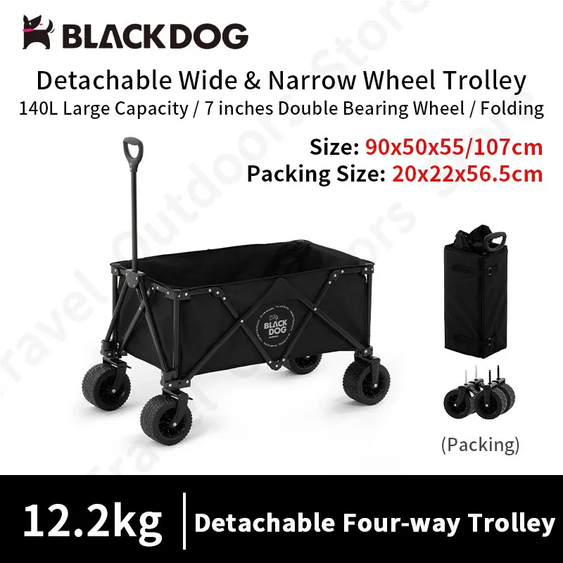 Naturehike-BLACKDOG Outdoor Portable Wheelbarrow 150L High-Capacity Storage Detachable Folding Push-Pull Car Bearing 120kg