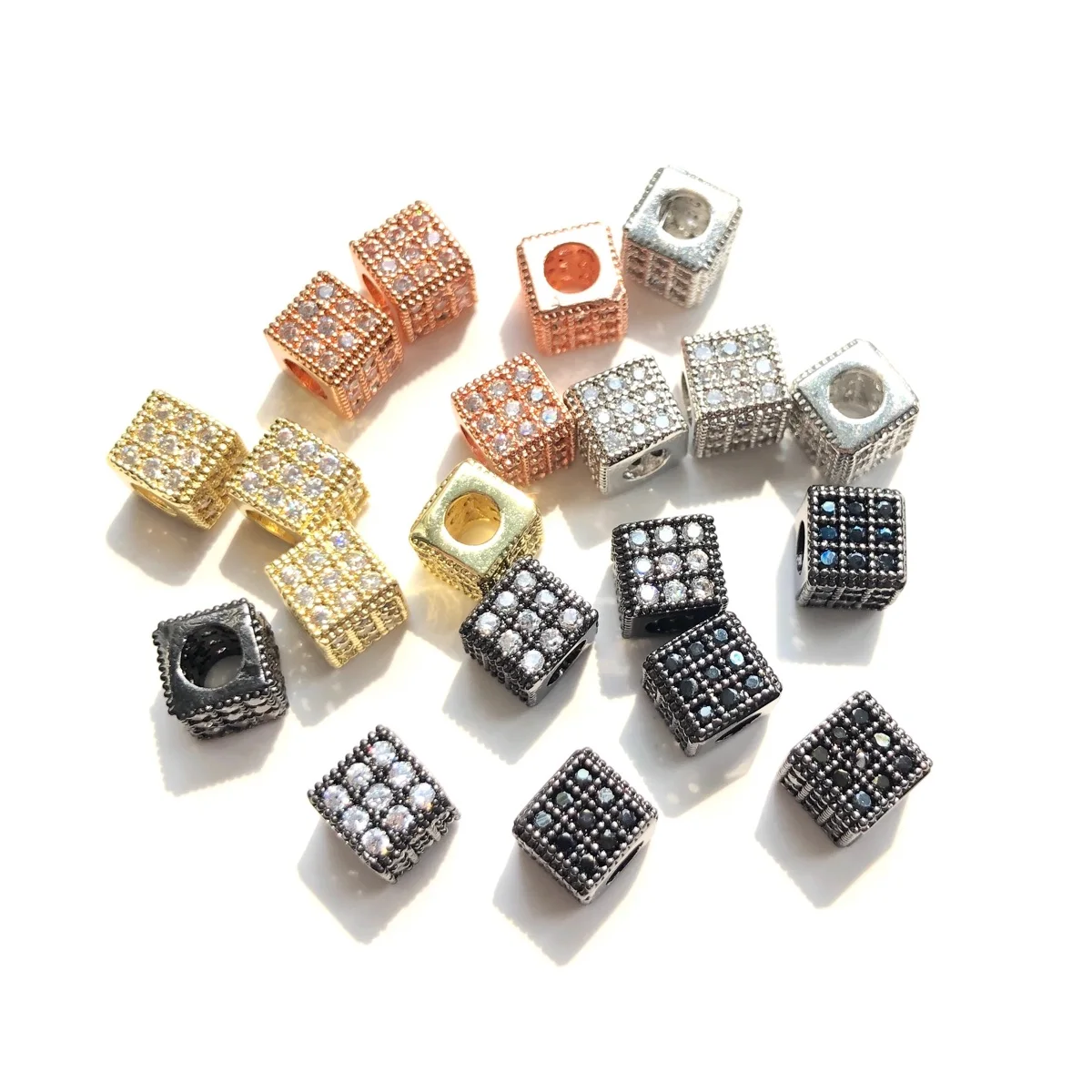 

20pcs 6mm Micro Pave Square Spacer Beads for Women Bracelet Girl Necklace Jewelry Making Gold-Plated Copper Accessory Findings