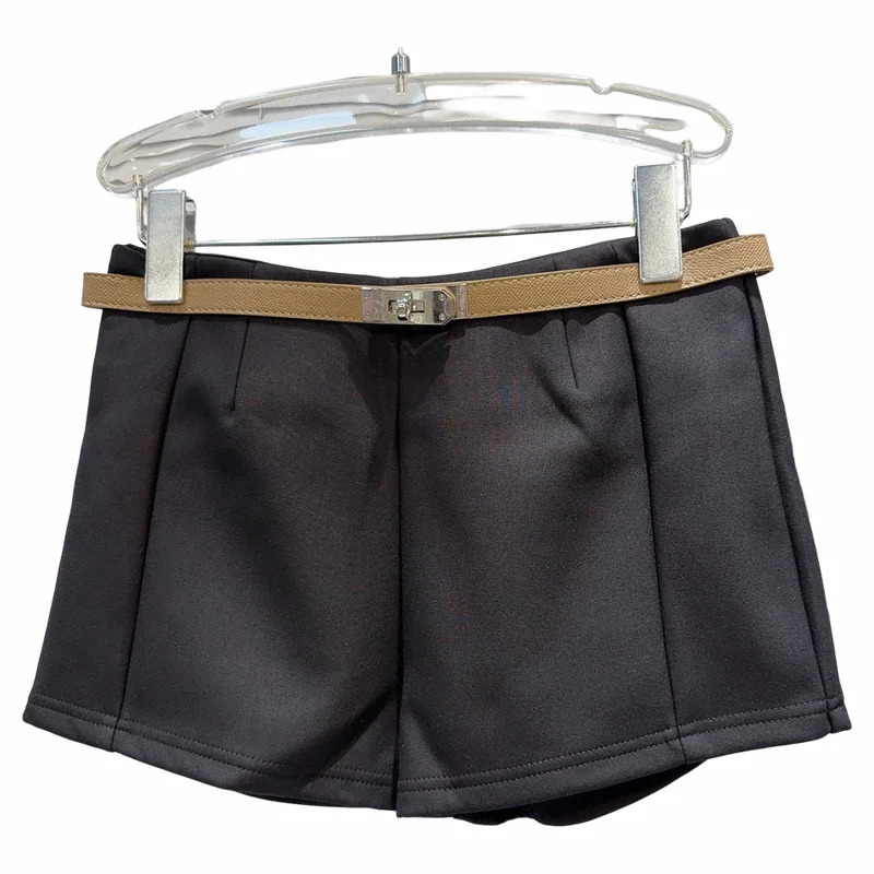 العصرية لون نقي معدن أزرق سليم مربوط حزام خصر تي شيرت ربع طول دعوى orts Ele Sle سراويل تقليدية نسائية #5