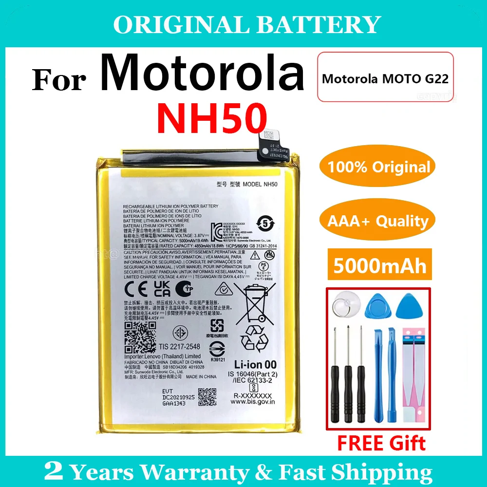 100% Original 5000mAh NH50 Battery For MOTO G22 XT2231-2 MOTO G53 XT2335-2 Replacement Batteries Rechargeable Battery +Free Tool